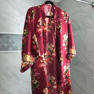 Satin maroon floral bridesmaid Robe
